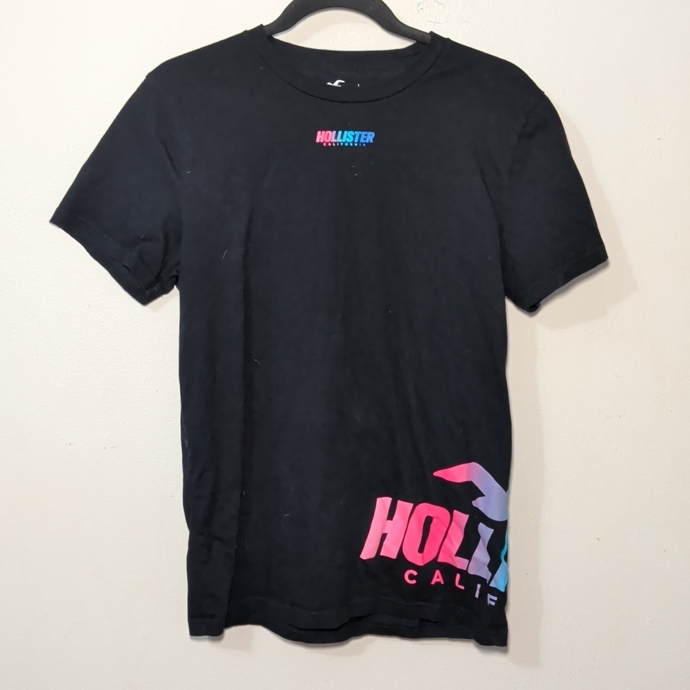 Hollister Sport Knit Logo Tee Black Pink Purple Blue Crewneck Men's Size M